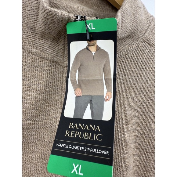 Banana Republic Sweater Mens XL Beige Waffle Quarter Zip Pullover Knit BR Logo - Picture 4 of 9